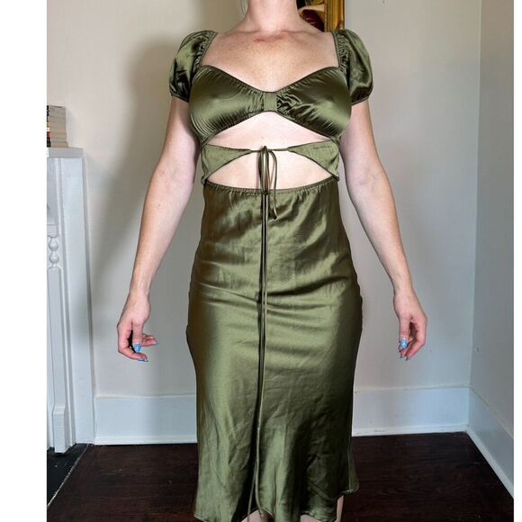 Princess Polly Nakita Midi Dress Olive Green Size 4 - Picture 2 of 5